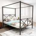 Metal Canopy Bed Frame, Platform Bed Frame Queen With X Shaped Frame Queen Black Box Spring Not Required Queen Black Metal Bedroom Bed Frame Metal