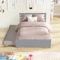 Full Size Wood Platform Bed Frame With Headboard And Twin Trundle For Grey Color Gray Solid Wood