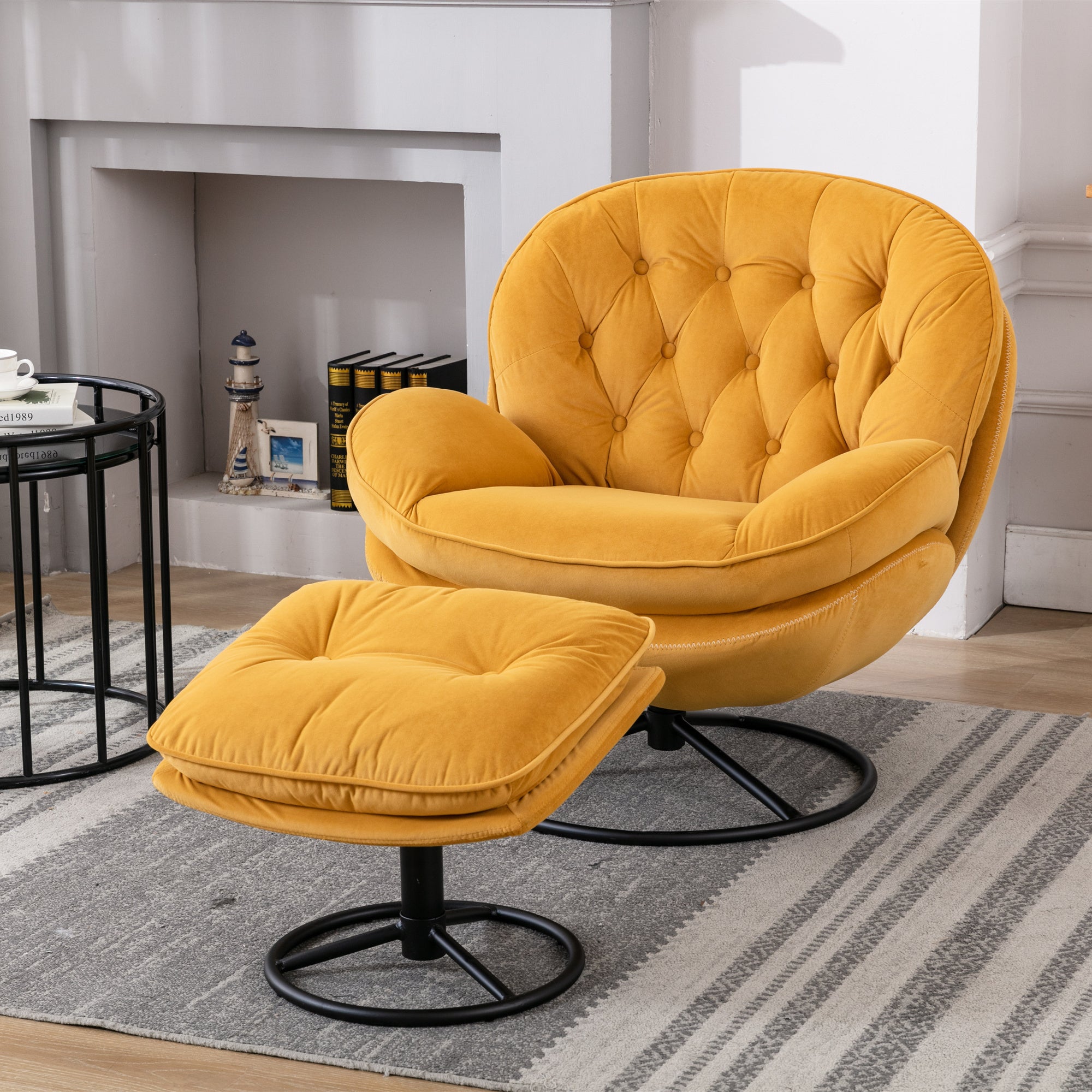 Accent Chair Tv Chair Living Room Chair With Ottoman Yellow Yellow Upholstered