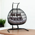 Folding Double Swing Chair W Cushion Black Iron