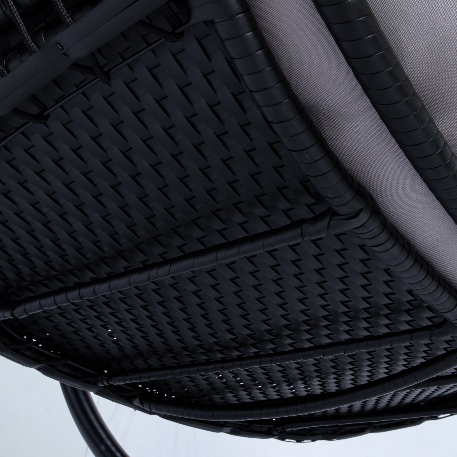 Folding Double Swing Chair W Cushion Black Iron