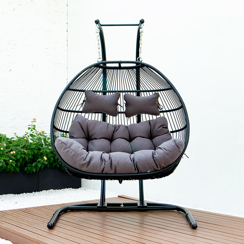Folding Double Swing Chair W Cushion Black Iron