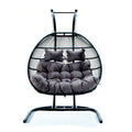 Folding Double Swing Chair W Cushion Black Iron