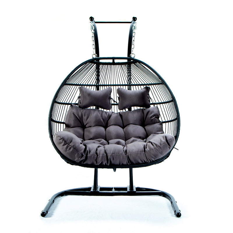 Folding Double Swing Chair W Cushion Black Iron