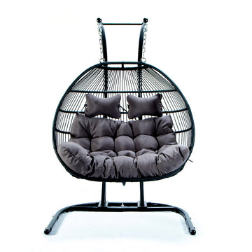 Folding Double Swing Chair W Cushion Black Iron