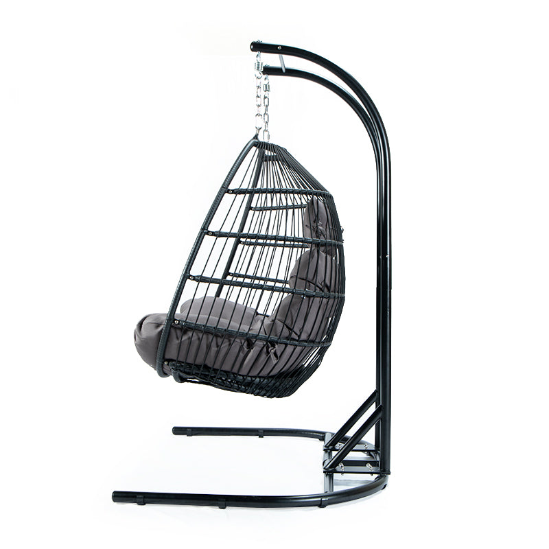 Folding Double Swing Chair W Cushion Black Iron