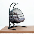 Folding Double Swing Chair W Cushion Black Iron
