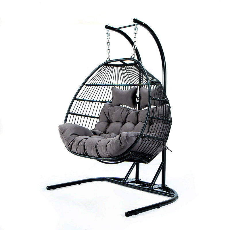 Folding Double Swing Chair W Cushion Black Iron