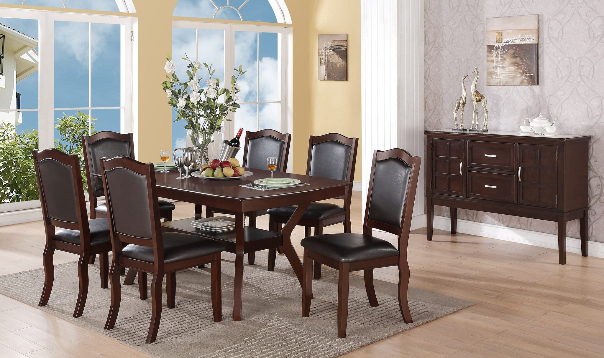 Formal Look Dining Table W Shelve And 6X Side Chairs Solidwood Espresso Finish 7Pc Set Dining Room Furniture Espresso Wood Dining Room Solid Wood Rubberwood Rectangular Dining Table With Chair Wood Espresso Solid Back Seats 6