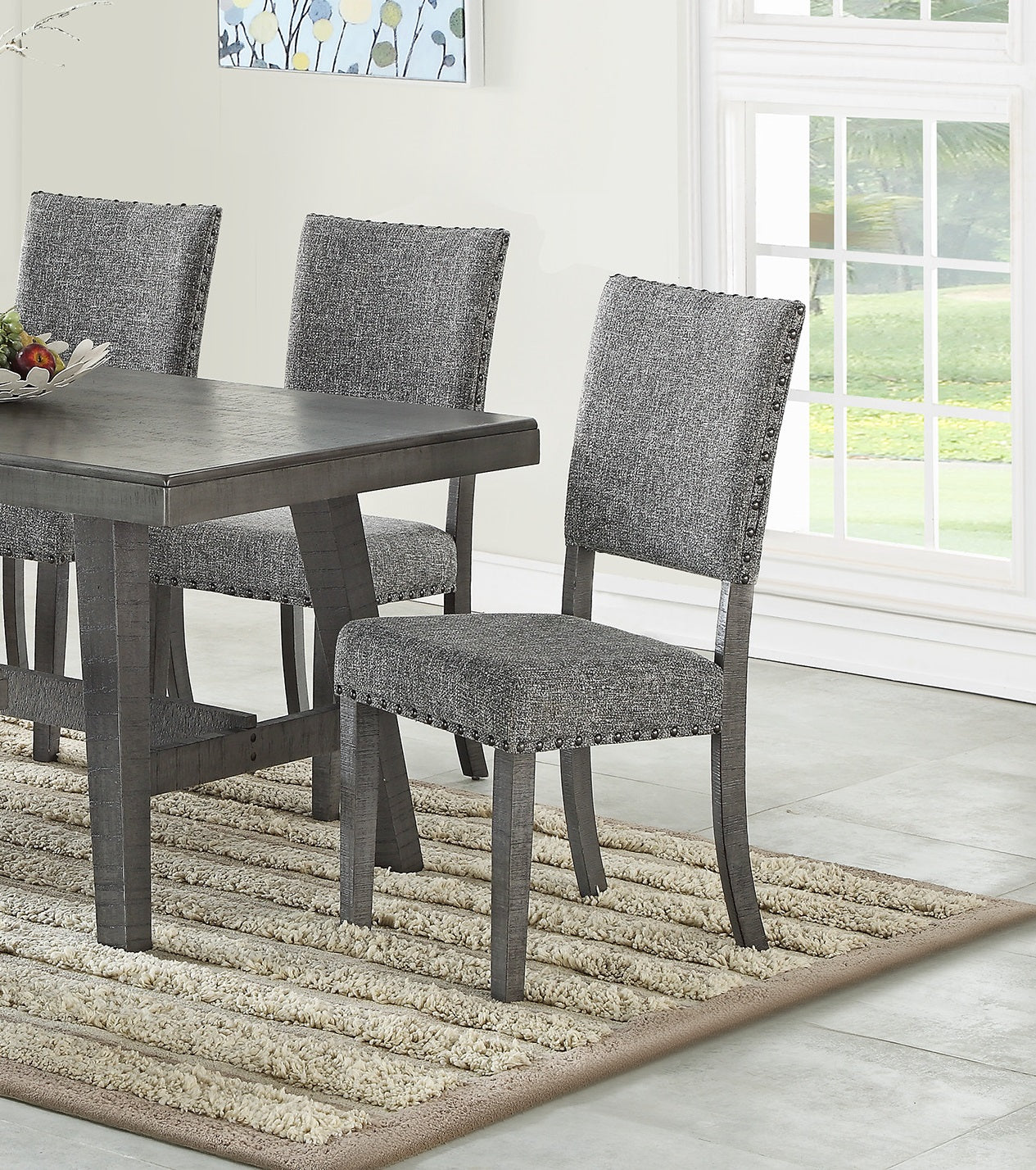 Modern Gray Fabric Upholstered Set Of 2 Side Chairs Dining Room Saw Tooth Engraving Gray Gray Dining Room Modern Dining Chairs Rubberwood Solid Back Solid Wood