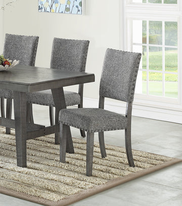 Modern Gray Fabric Upholstered Set Of 2 Side Chairs Dining Room Saw Tooth Engraving Gray Gray Dining Room Modern Dining Chairs Rubberwood Solid Back Solid Wood