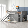 Low Twin Size Loft Bed With Cabinets, Shelves And Slide Gray Old Sku :Lp000503Aae Gray Solid Wood