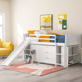 Low Twin Size Loft Bed With Cabinets, Shelves And Slide White Old Sku :Lp000503Aak White Solid Wood