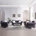 3 Piece Living Room Sofa Set, Including 3 Seater Sofa, Loveseat And Sofa Chair, With Button And Copper Nail On Arms And Back, Five White Villose Pillow, Grey. Grey Velvet