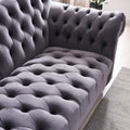3 Piece Living Room Sofa Set, Including 3 Seater Sofa, Loveseat And Sofa Chair, With Button And Copper Nail On Arms And Back, Five White Villose Pillow, Grey. Grey Velvet