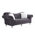 3 Piece Living Room Sofa Set, Including 3 Seater Sofa, Loveseat And Sofa Chair, With Button And Copper Nail On Arms And Back, Five White Villose Pillow, Grey. Grey Velvet