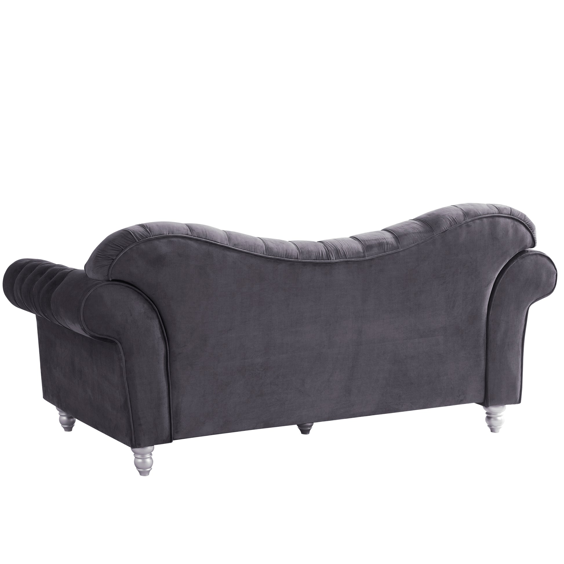 3 Piece Living Room Sofa Set, Including 3 Seater Sofa, Loveseat And Sofa Chair, With Button And Copper Nail On Arms And Back, Five White Villose Pillow, Grey. Grey Velvet