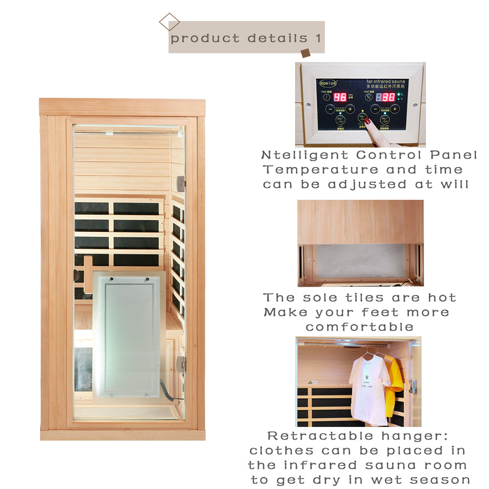One Person Far Infrared Hemlock Standard Indoor Sauna Room Natural Solid Wood