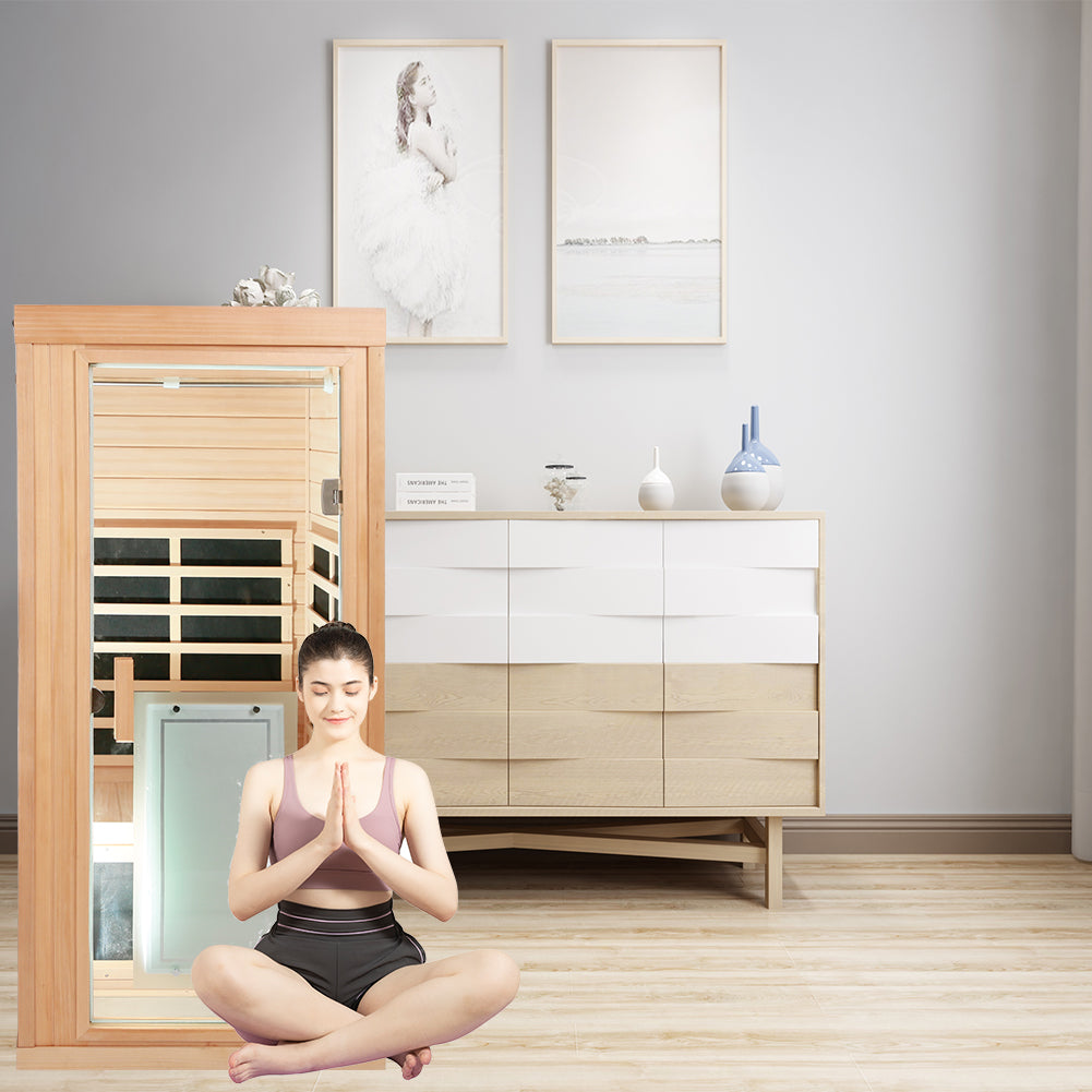 One Person Far Infrared Hemlock Standard Indoor Sauna Room Natural Solid Wood