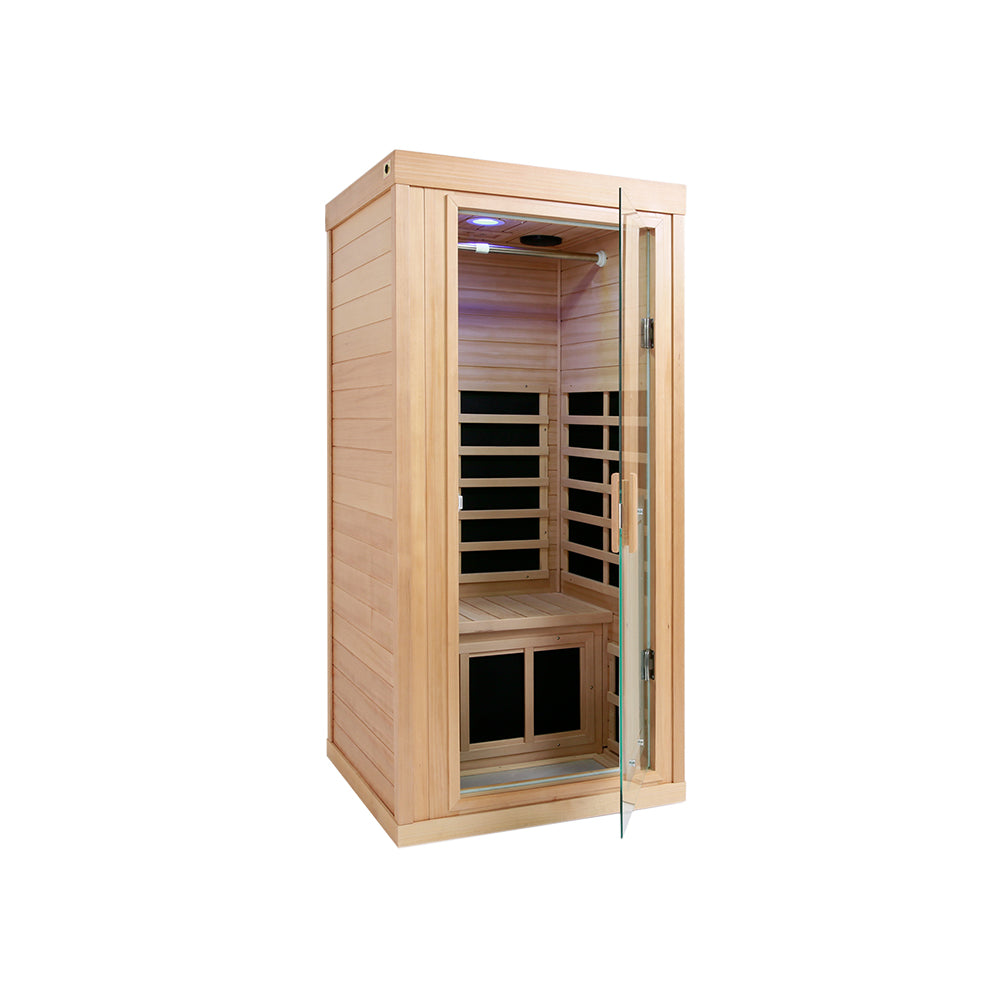 One Person Far Infrared Hemlock Standard Indoor Sauna Room Natural Solid Wood