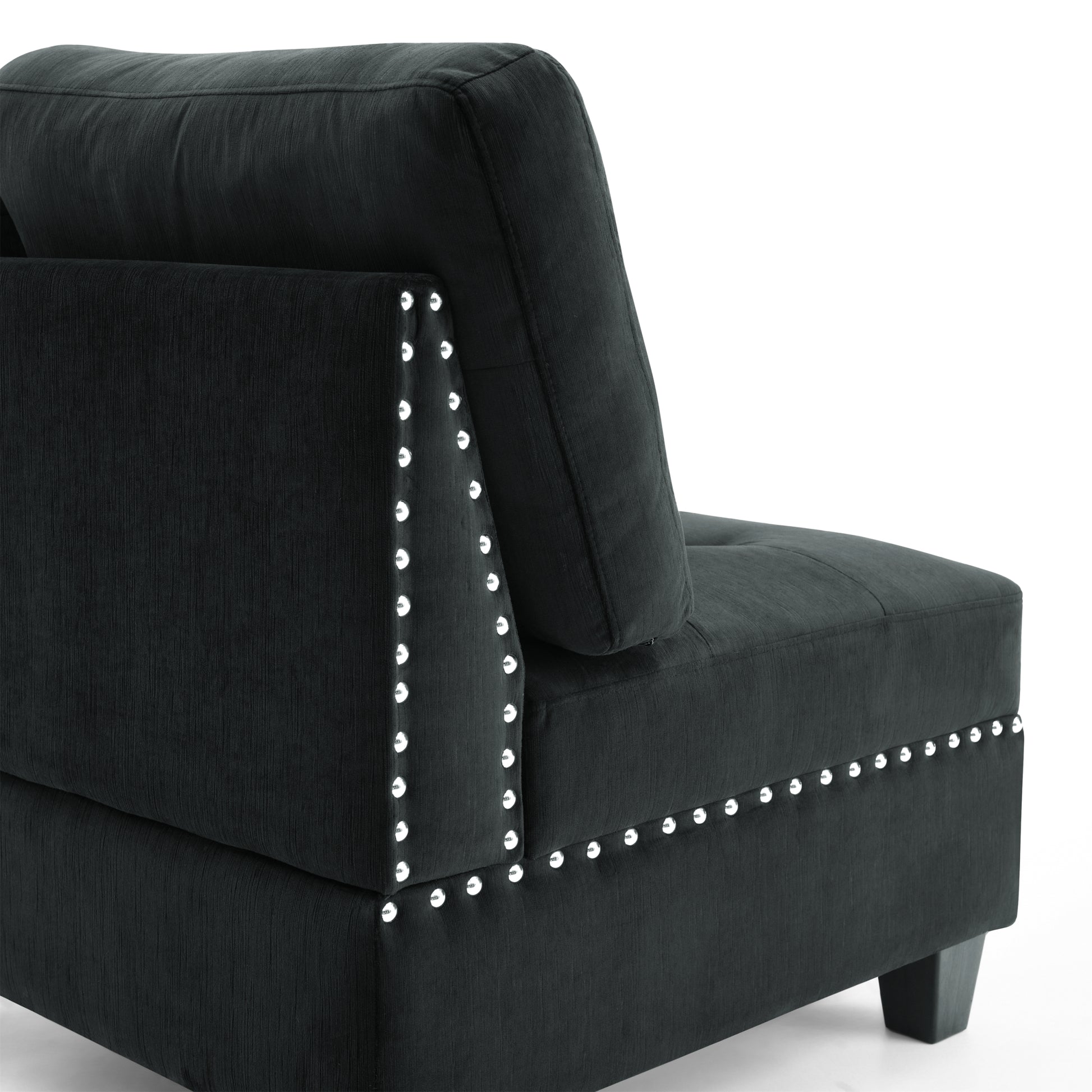 L Shape Modular Sectional Sofa,Diy Combination,Includes Three Single Chair And Three Corner ,Black Velvet. Black Foam Velvet