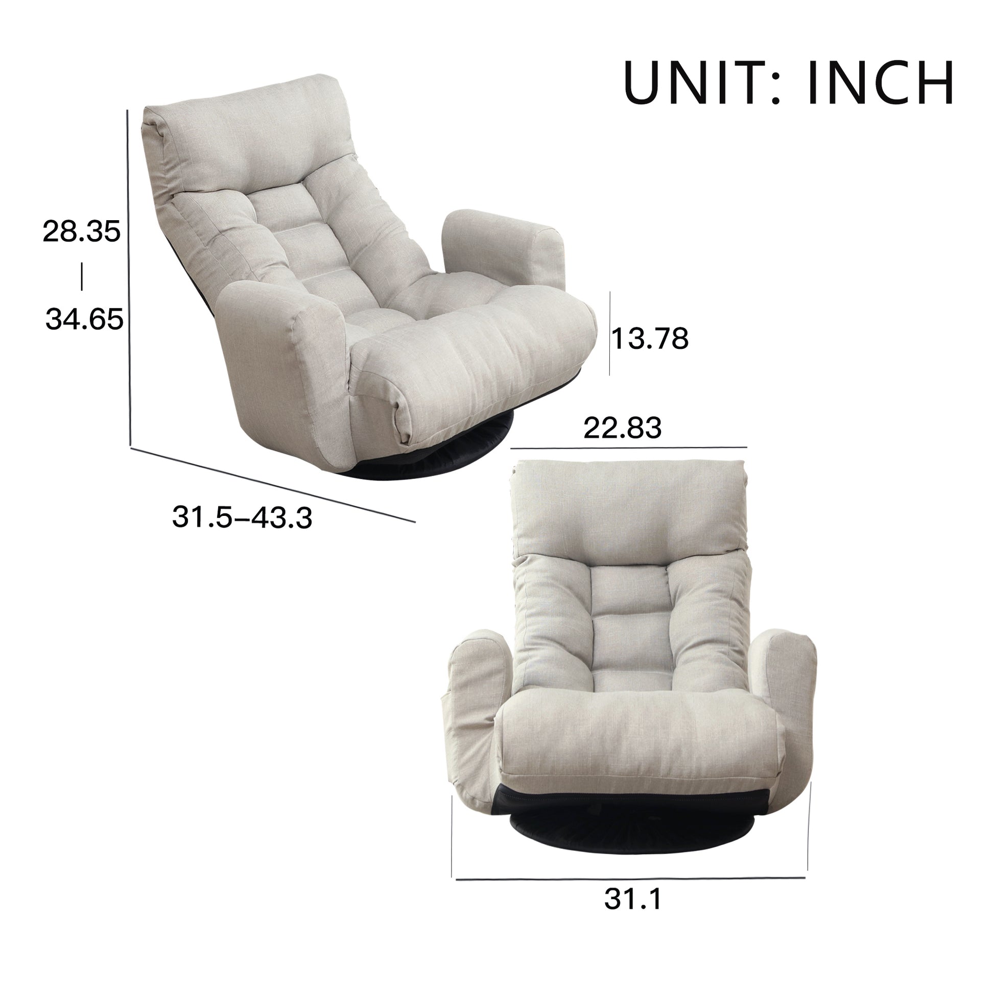 Adjustable Head And Waist, Game Chair, Lounge Chair In The Living Room, 360 Degree Rotatable Sofa Chair,Rotatable Seat Leisure Chair Deck Chair,Leisure Sofa And Lounge Chair Combination Cement Grey Linen Linen