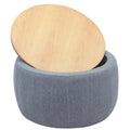 Round Storage Ottoman, 2 In 1 Function, Work As End Table And Ottoman, Dark Grey 25.5