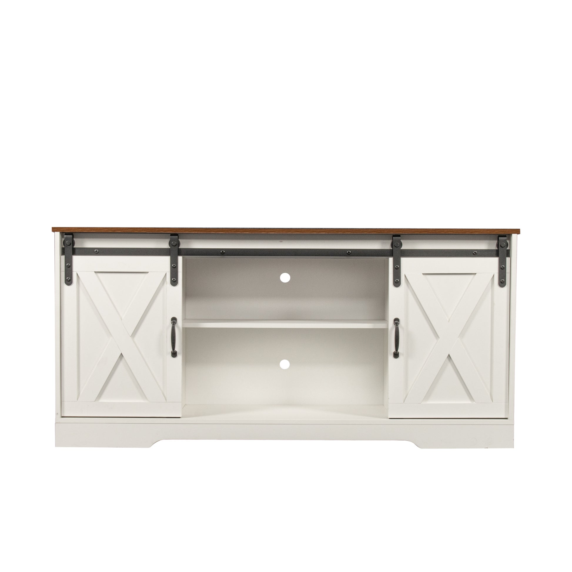 Tv Stand Sliding Barn Door Modern&Farmhouse Wood Entertainment Center, Storage Cabinet Table Living Room With Adjustable Shelves For Tvs Up To 65", Distressed White&Rustic White Mdf