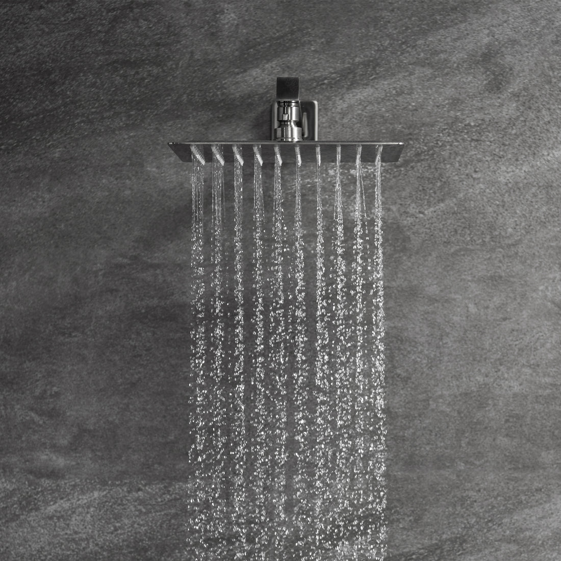 Trustmade Wall Mounted Square Rainfall Pressure Balanced Complteted Shower System With Rough In Valve, 10 Inches Matte Black 2W02 Cement Grey Stainless Steel