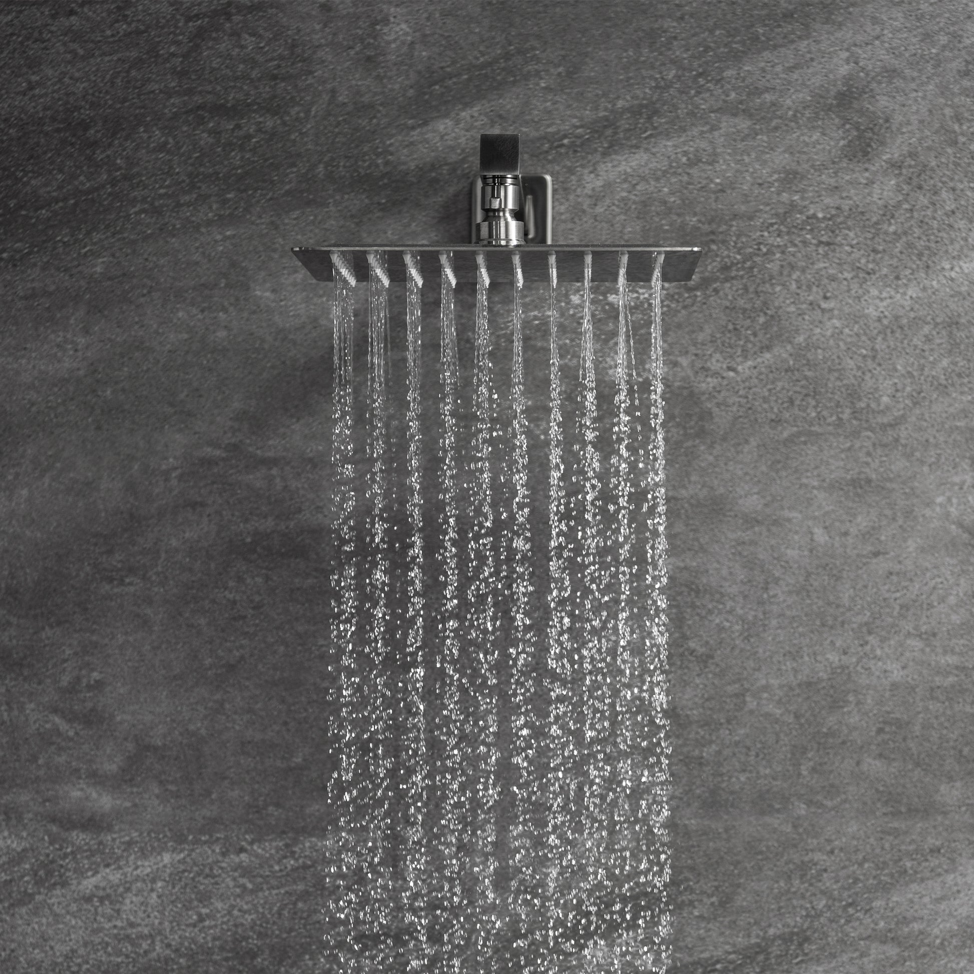 Trustmade Wall Mounted Square Rainfall Pressure Balanced Complteted Shower System With Rough In Valve, 10 Inches Matte Black 2W02 Cement Grey Stainless Steel