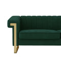 Fx P81 Rg2 Retro Green Sofa Modern Cream Velvet Sofa With Gold Accents Sleek Channel Tufted Upholstery, 3 Seat Couch For Living Room And Office Decor Retro Green Velvet 3 Seat