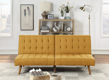 Mustard Color Modern Convertible Sofa 1Pc Set Couch Polyfiber Plush Tufted Cushion Sofa Living Room Furniture Wooden Legs Mustard Wood Primary Living Space Tufted Back Modern,Transitional Rubberwood Armless Fabric 2 Seat