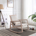 Solid Wood Linen Fabric Antique White Wash Painting Rocking Chair With Removable Lumbar Pillow Beige Foam Linen