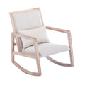 Solid Wood Linen Fabric Antique White Wash Painting Rocking Chair With Removable Lumbar Pillow Beige Foam Linen