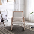 Solid Wood Linen Fabric Antique White Wash Painting Rocking Chair With Removable Lumbar Pillow Beige Foam Linen