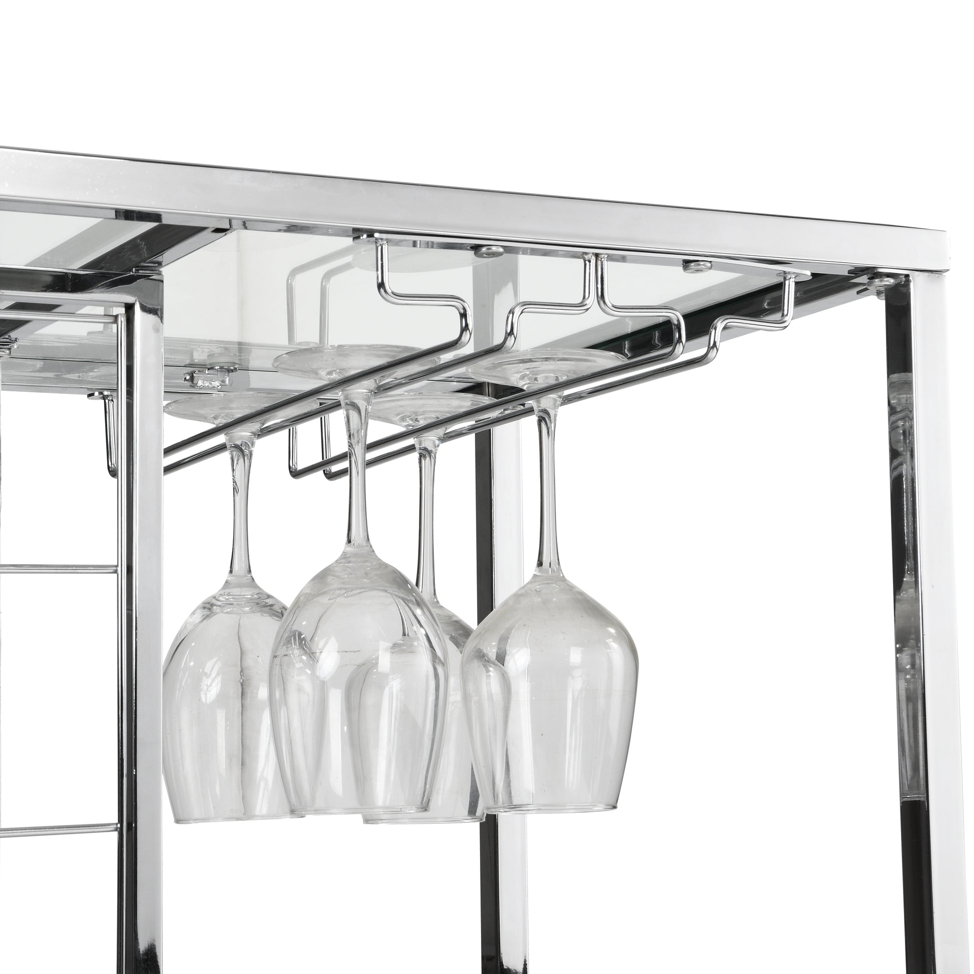 Bar Cart Kitchen Bar&Serving Cart For Home With Glass Holder And Wine Rack, 3 Tier Kitchen Trolley With Tempered Glass Shelves And Chrome Finished Chrome Glass Metal
