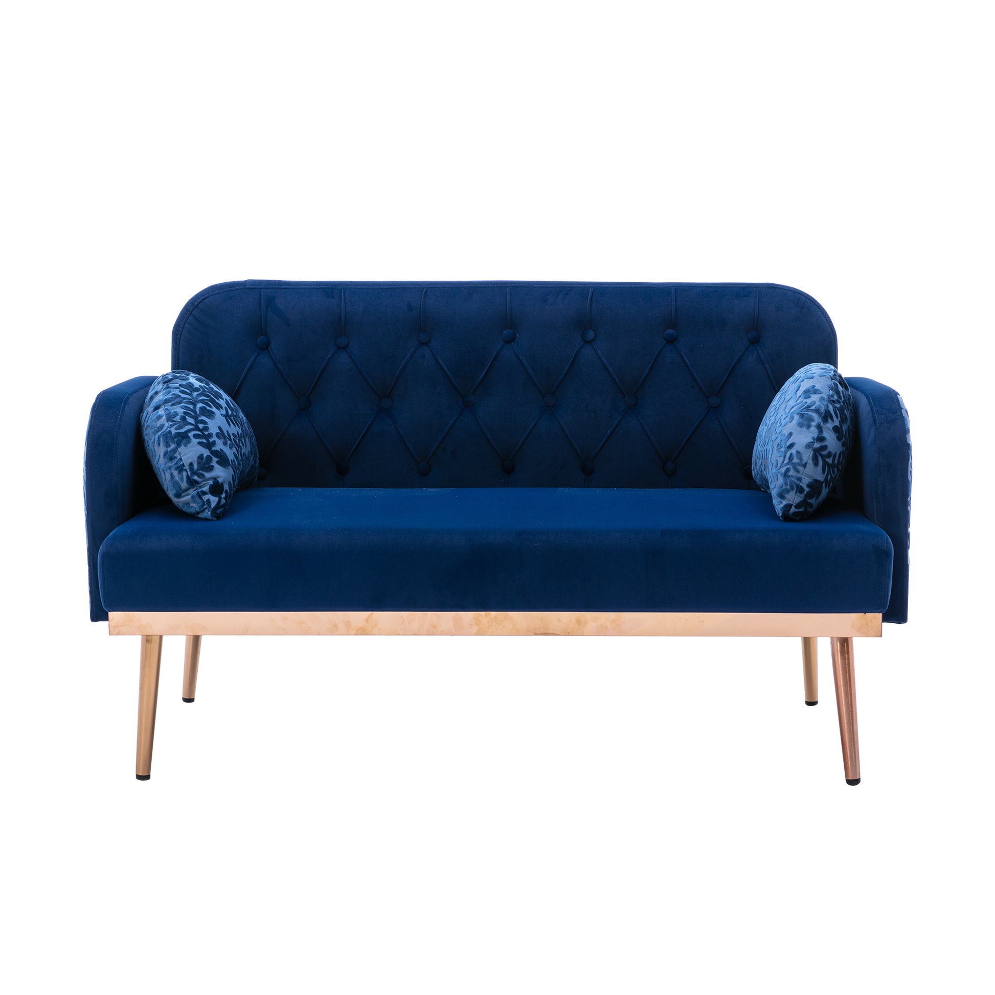 Coolmore Modern Velvet Loveseat Sofacomfy Upholstered 2 Seater Sofa With Gold Metal Legs, Small Loveseat Accent Couch For Living Bedroom Leisure Areas Navy Velvet Navy Foam Velvet 2 Seat