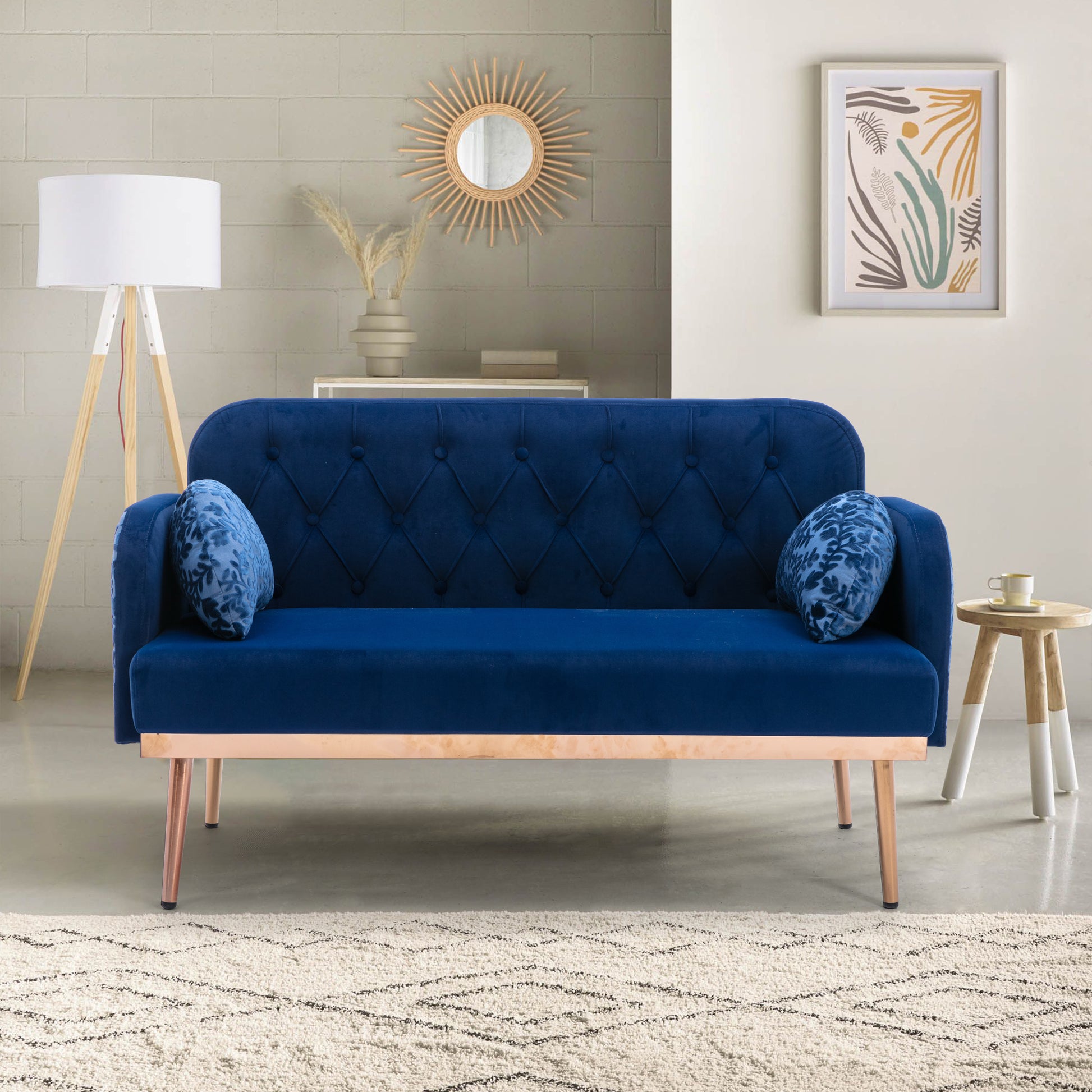 Coolmore Modern Velvet Loveseat Sofacomfy Upholstered 2 Seater Sofa With Gold Metal Legs, Small Loveseat Accent Couch For Living Bedroom Leisure Areas Navy Velvet Navy Foam Velvet 2 Seat
