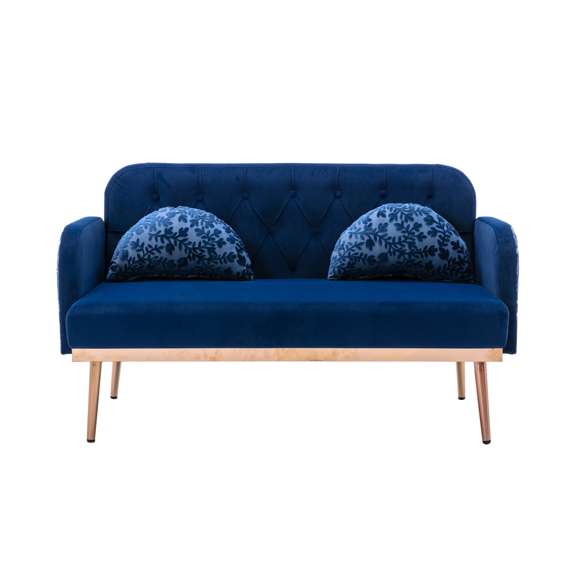 Coolmore Modern Velvet Loveseat Sofacomfy Upholstered 2 Seater Sofa With Gold Metal Legs, Small Loveseat Accent Couch For Living Bedroom Leisure Areas Navy Velvet Navy Foam Velvet 2 Seat