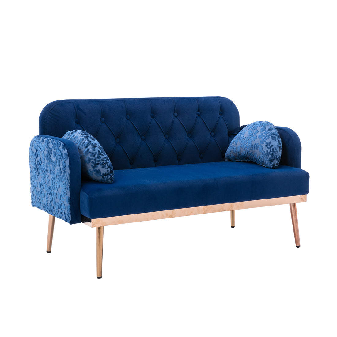 Coolmore Modern Velvet Loveseat Sofacomfy Upholstered 2 Seater Sofa With Gold Metal Legs, Small Loveseat Accent Couch For Living Bedroom Leisure Areas Navy Velvet Navy Foam Velvet 2 Seat