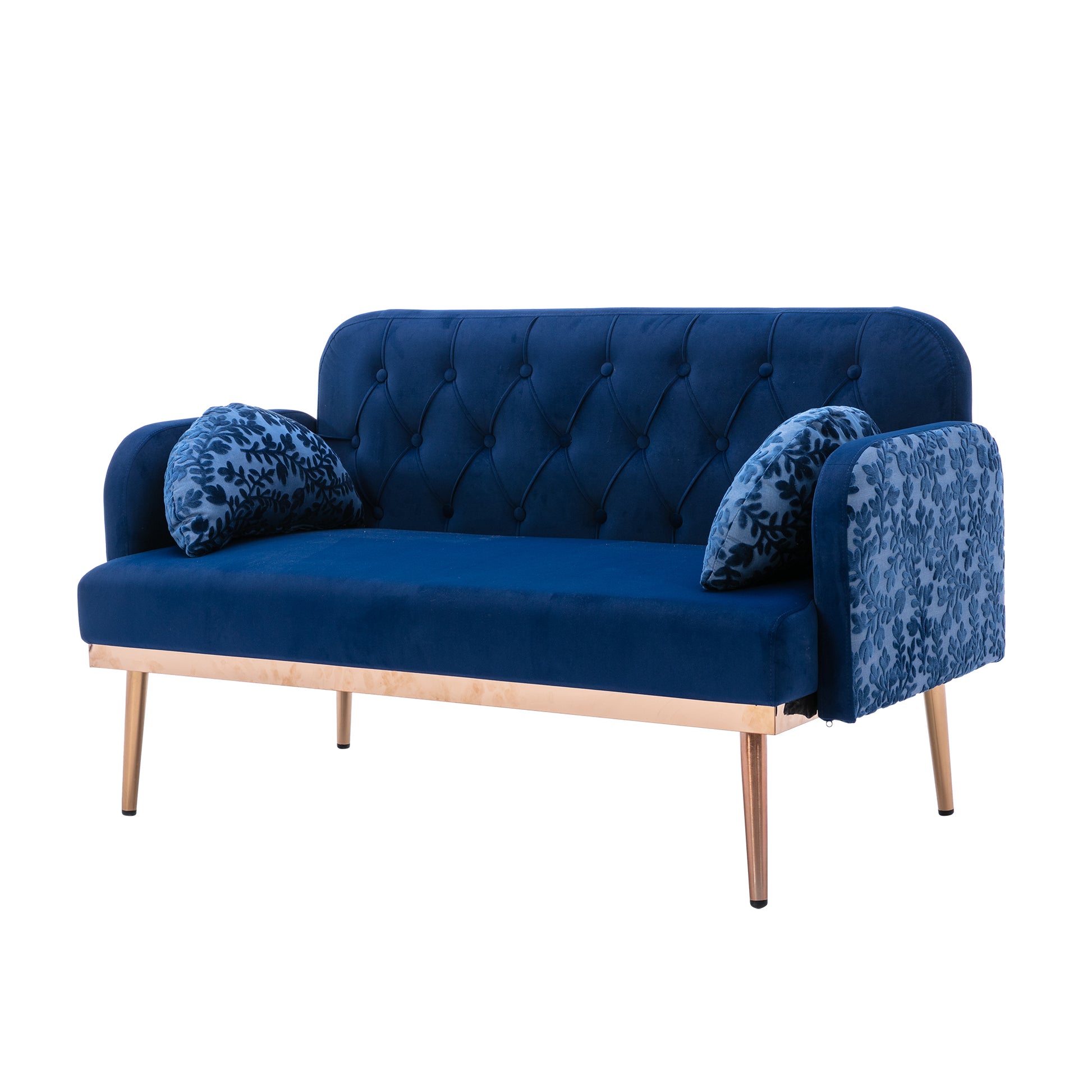 Coolmore Modern Velvet Loveseat Sofacomfy Upholstered 2 Seater Sofa With Gold Metal Legs, Small Loveseat Accent Couch For Living Bedroom Leisure Areas Navy Velvet Navy Foam Velvet 2 Seat