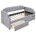 Twin Size Upholstered Daybed With Drawers, Wood Slat Support, Gray Gray Velvet