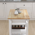 Kitchen Island Rolling Trolley Cart With Adjustable Shelves And Towel Rack Rubber Wood Table Top White Mdf