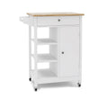Kitchen Island Rolling Trolley Cart With Adjustable Shelves And Towel Rack Rubber Wood Table Top White Mdf