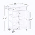 Kitchen Island Rolling Trolley Cart With Adjustable Shelves And Towel Rack Rubber Wood Table Top White Mdf