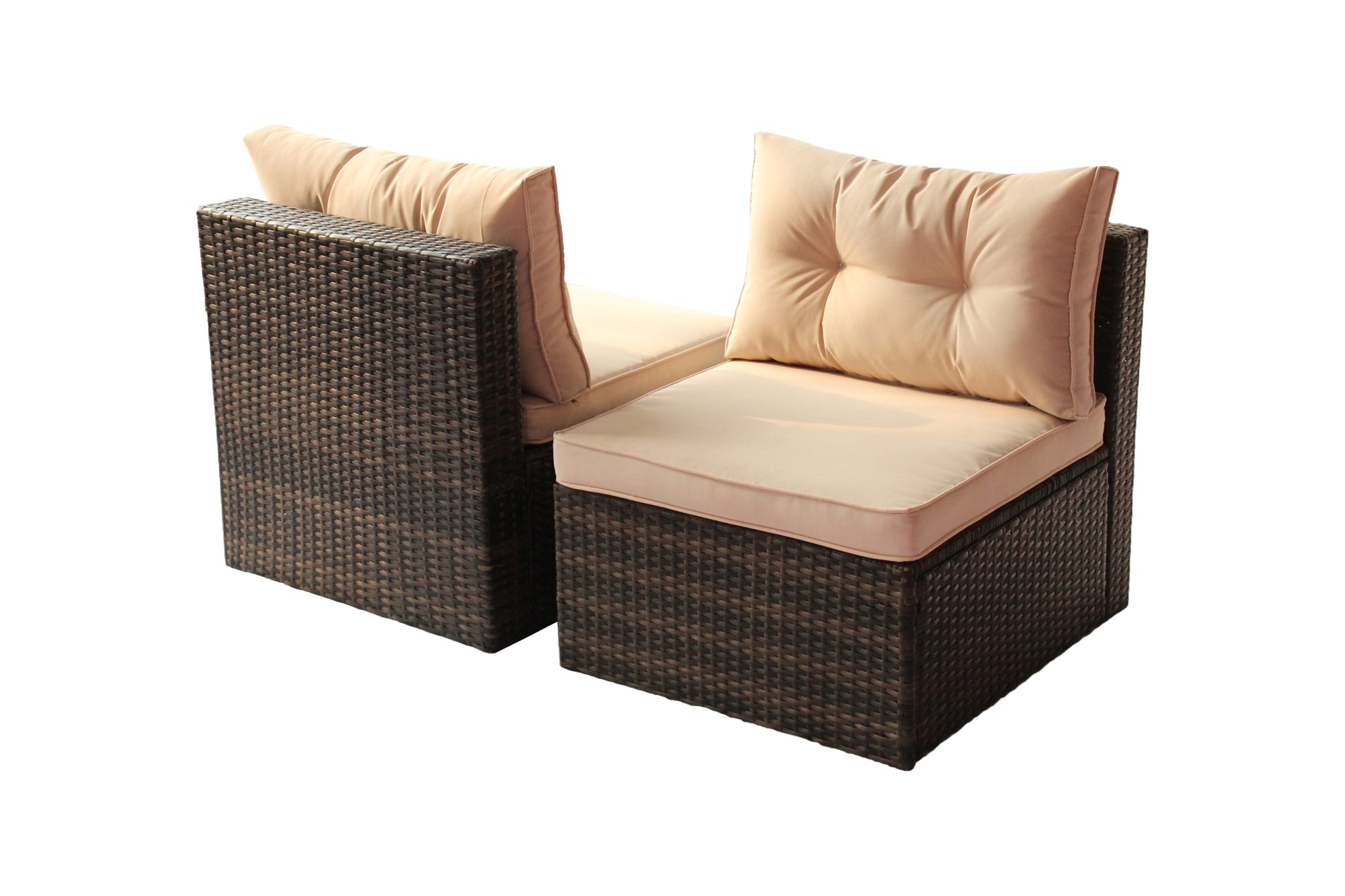 Patio Furniture Set Pe Rattan Sectional Garden Furniture Corner Sofa Set 7 Pieces, Shallow Browncushion Coffee Rattan