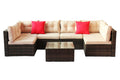 Patio Furniture Set Pe Rattan Sectional Garden Furniture Corner Sofa Set 7 Pieces, Shallow Browncushion Coffee Rattan