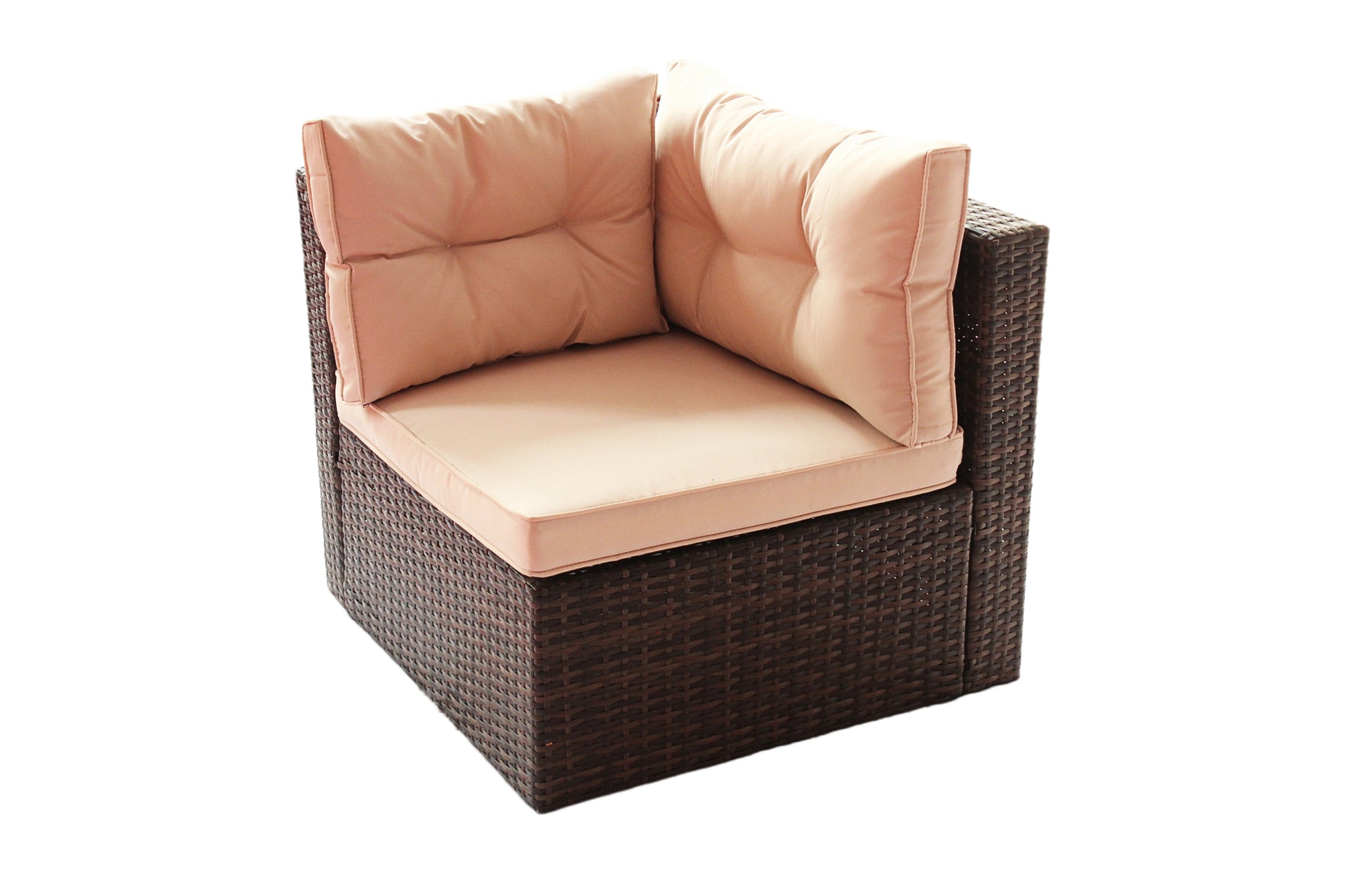 Patio Furniture Set Pe Rattan Sectional Garden Furniture Corner Sofa Set 7 Pieces, Shallow Browncushion Coffee Rattan