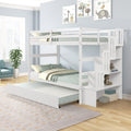 Twin Over Twin Bunk Beds With Twin Trundle And Stairway Storage Function In White Color White Pine