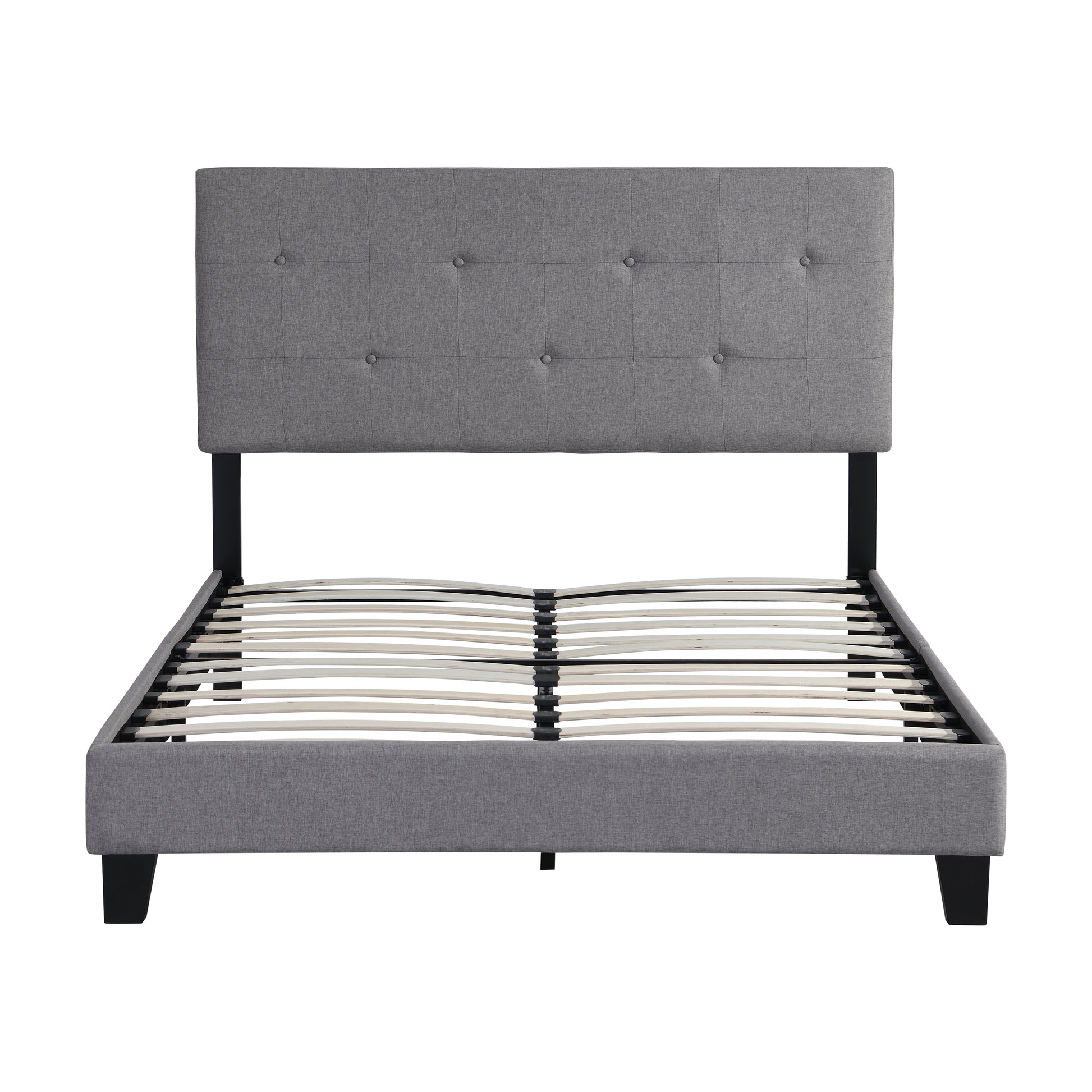 Full Size Upholstered Platform Bed Frame With Modern Button Tufted Linen Fabric Headboard, No Box Spring Needed, Wood Slat Support, Easy Assembly, Grey Gray Linen